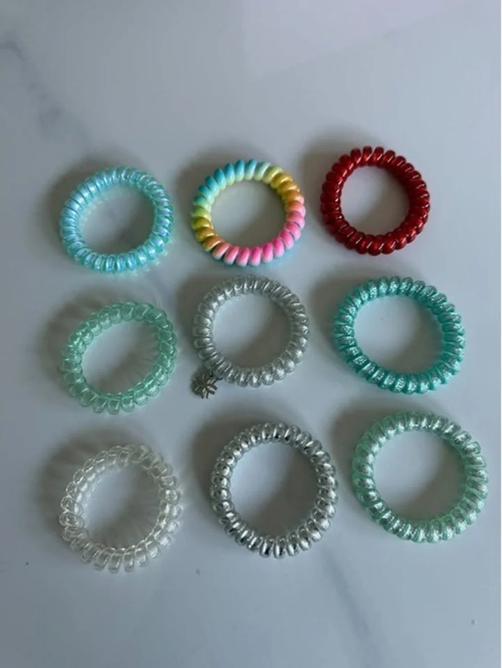 Set of 9 Spiral Coil Hair Ties - Assorted Colors